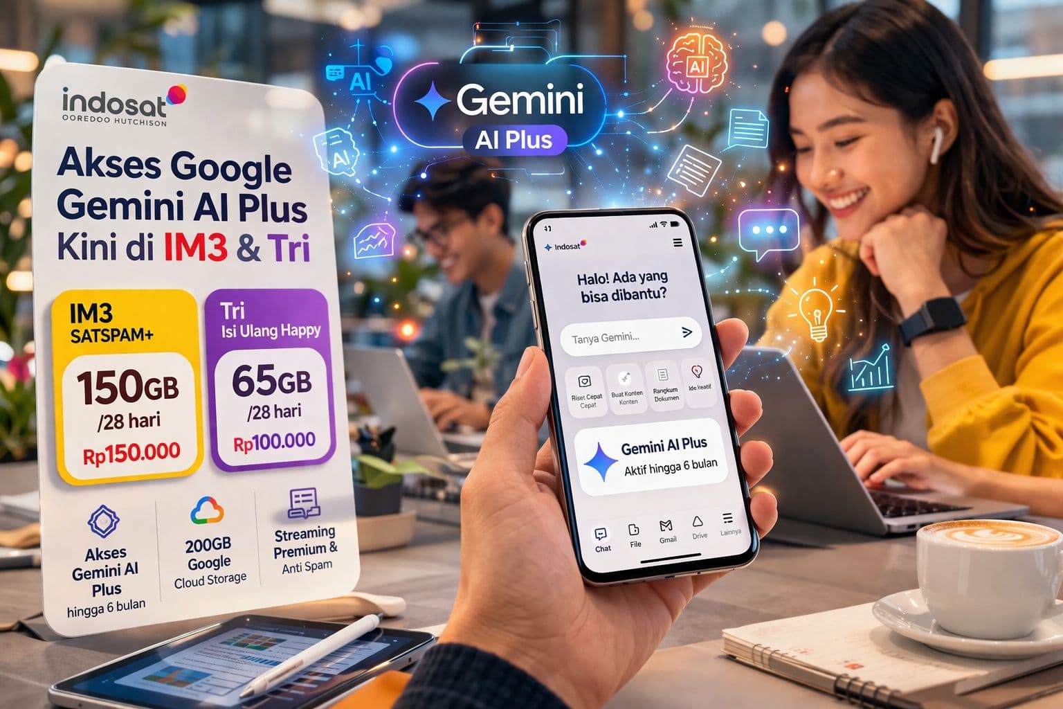 Akses Gemini AI Plus Kini Bisa Didapat Langsung dari Paket Data IM3 dan Tri